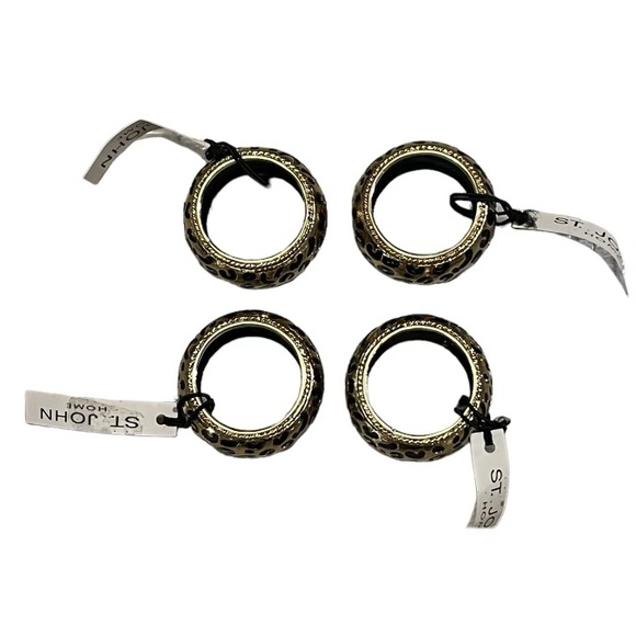 St. John Home Gold Tone Black Enamel Cheetah Print Napkin Ring Holder Set Of 4 - Picture 3 of 7
